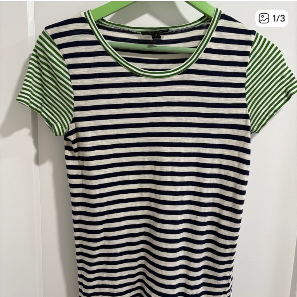 J. Crew Navy, White & Green Striped Short Sleeve Tee